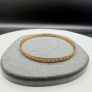 Gold Tone Engraved Bangle Bracelet Geometric Diamond Pattern Boho Stackable Gift